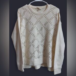 Women's Michael Kors Embellished Ivory Cream Diamond Pattern Sweater Size Medium